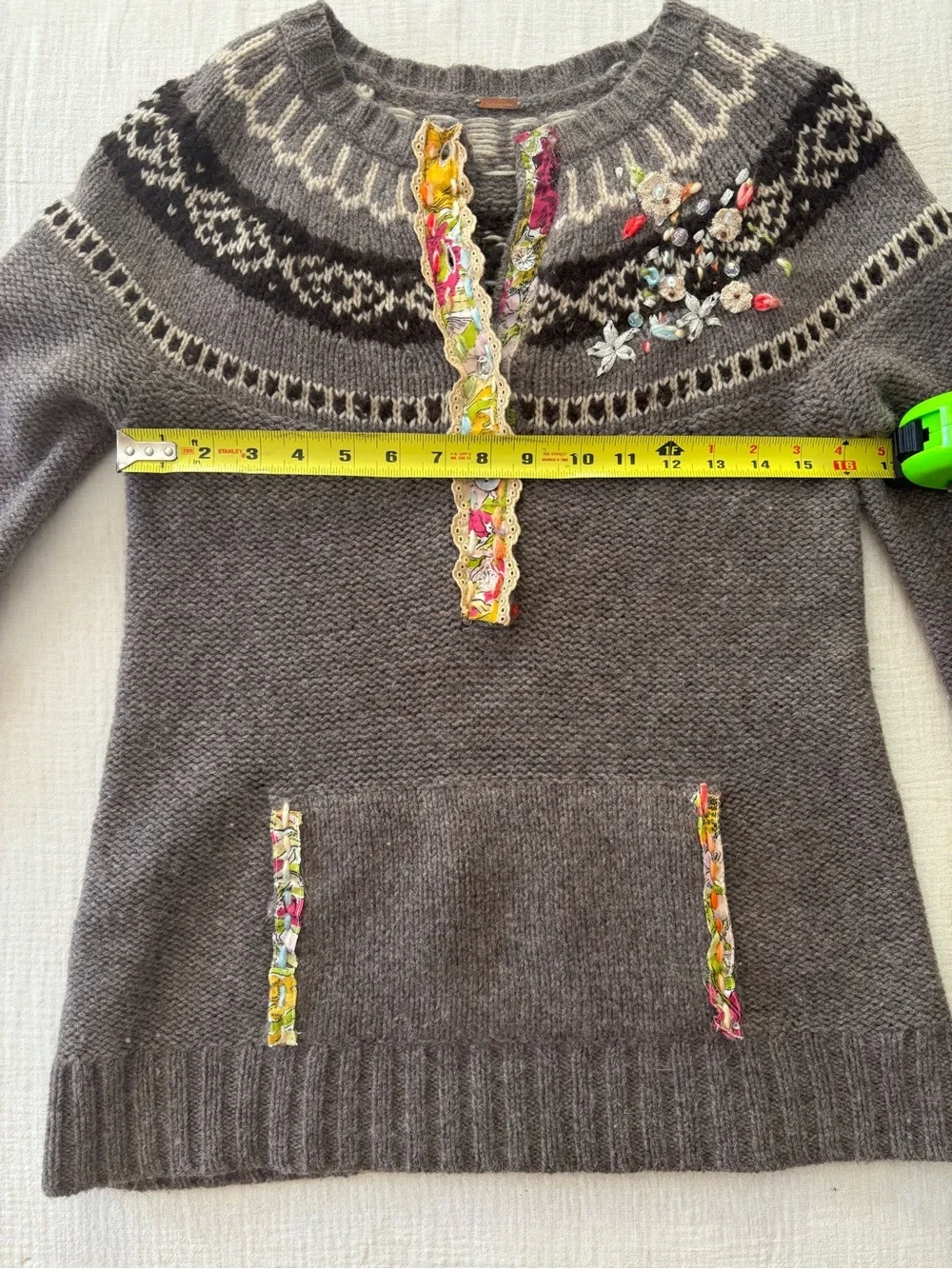 Vintage Free People Bohemian sweater: wool/alpaca blend with lace details